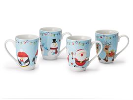 Becher "Snow Friends" Porzellan, 4-fach sortiert 0,3 l H 11 cm, Ø 7 cm