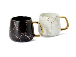 Becher "Jeff" Porzellan, matt mit Goldauflage, 2-fach sortiert, 0,35 l H 8,6 cm, Ø 7,3 cm