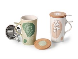 teamug „Medea“ New Bone China-Kräuterteetasse, matt mit Bambusdeckel, 2-fach sortiert, 0,4 l H 15 cm, Ø 8,8 cm