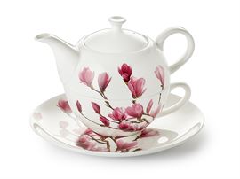 Tea-for-one Set "Mayumi" Fine Bone China, 4-teilig Inhalt Kanne: 0,45 l, Tasse: 0,25 l Kanne: H 11,8 cm, Ø 5,2 cm Tasse: H 6 cm, Ø 11 cm