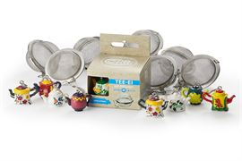 Tee-Ei Mix "Pots" 18/8 Edelstahl mit Kannen-Anhängern Set mit 12 Tee-Eiern Ø 5 cm