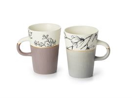 Becher "Mavie" Steinzeug mit Relief und Goldauflage, 2-fach sortiert, 0,35 l H 12,5 cm, Ø 8,4 cm