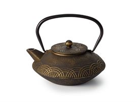 Kanne „Anhao" Gusseisen, schwarz -gold mit Edelstahlsieb, 0,85 l, China H 15 cm, Ø 7 cm