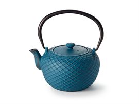 Kanne "Wing" Gusseisen, blau-schwarz mit Edelstahlsieb, 0,8 l H 12 cm, Ø 7 cm