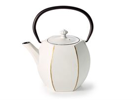 Kanne "Yanhong" Gusseisen, weiß-gold mit Edelstahlsieb, 0,7 l H 15 cm, Ø 6,5 cm