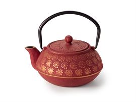 Kanne "Guizhou" Gusseisen, rot-gold mit Edelstahlsieb, 0,5 l, China H 16 cm, Ø 7,5 cm