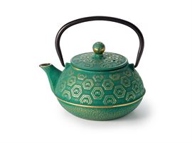 Kanne "Hebei" Gusseisen, grün-gold mit Edelstahlsieb, 0,8 l, China H 11,5 cm, Ø 8 cm