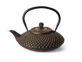 Kanne "Xiamen" Gusseisen, schwarz-gold mit Edelstahlsieb, 1,2 l, China H 19 cm, Ø 7 cm