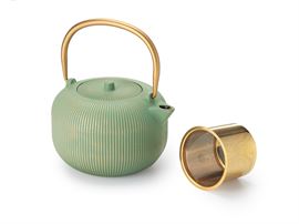 Kanne "Yichu" Gusseisen mit Relief, grün-gold mit goldenem Edelstahlsieb und Henkel / 0,8 l H xx cm, / Ø cm