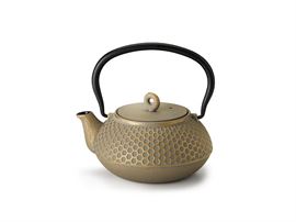Kanne "Jinhai" Gusseisen mit Relief, taupe-gold mit Edelstahlsieb, 0,7 l