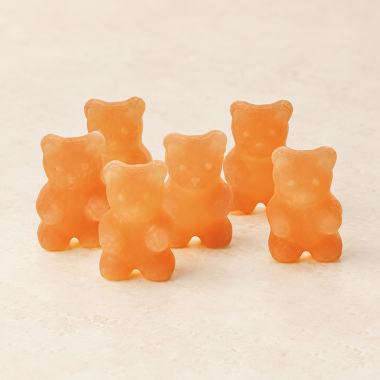 Bio-Tee-Bären Orange – originalgetreues Produktbild im TEEMANDO Atelierstil