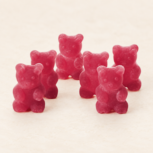 Bio-Tee-Bären Himbeere – originalgetreues Produktbild im TEEMANDO Atelierstil