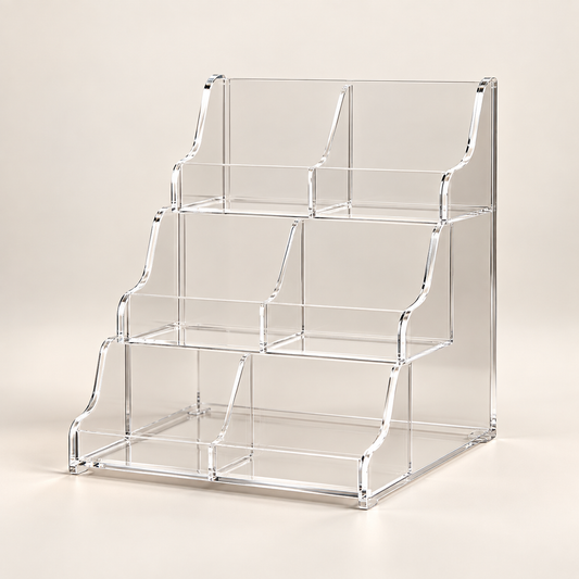 Transparentes 6-Fächer-Acryldisplay, unbefüllt – Atelierbild