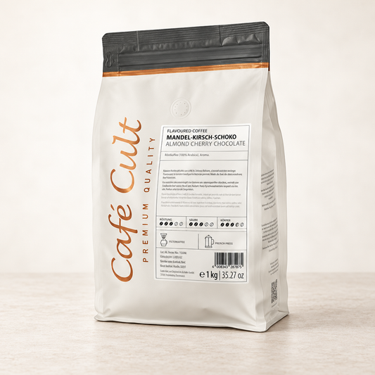 Kaffee "Mandel-Kirsch-Schoko" in 1 kg Tüte, ganze Bohne aromatisiert – TEEMANDO Atelier