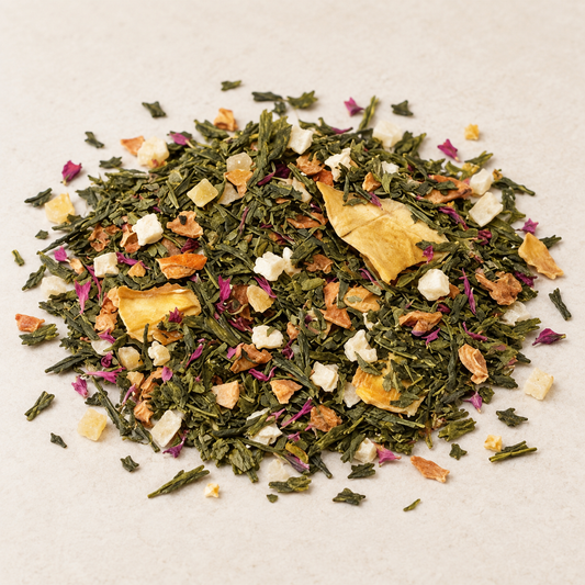Grünteemischung Sencha Pink Tropics – originalgetreues Atelierbild