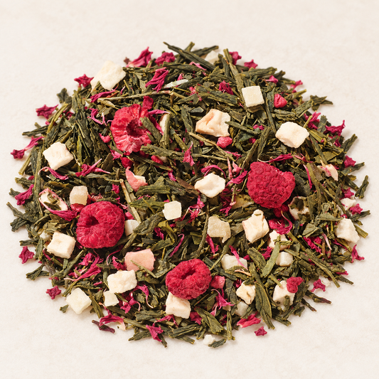 Grünteemischung Himbeertörtchen Himbeer-Sahne Note aromatisiert 1 kg – TEEMANDO Atelier