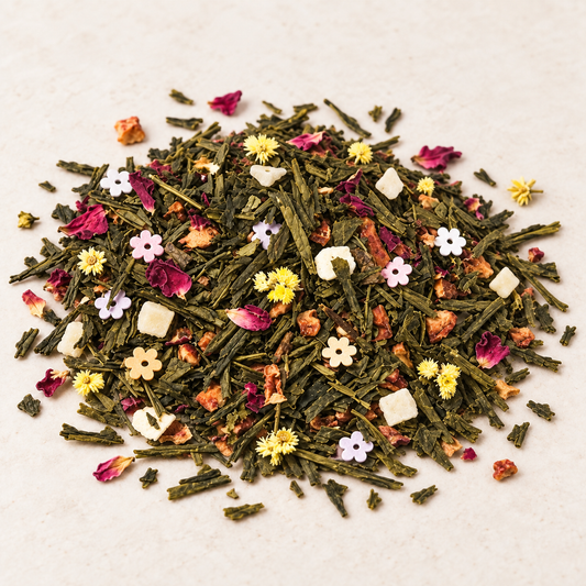 Grünteemischung Sencha Nektarine Pfirsich – originalgetreues Atelierbild