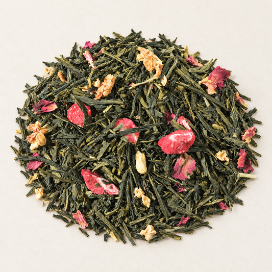 Grünteemischung Sencha Erdbeer/Litschi Erdbeer-Litschi-Note aromatisiert 1 kg – TEEMANDO Atelier