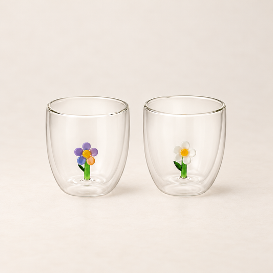 Cup Flower – 2er-Set doppelwandige Gläser mit Glasblumen