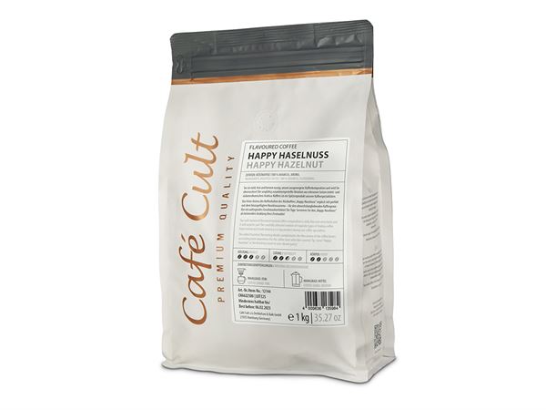 Kaffee "Happy Haselnuss" in 1 kg Tüte, ganze Bohne aromatisiert