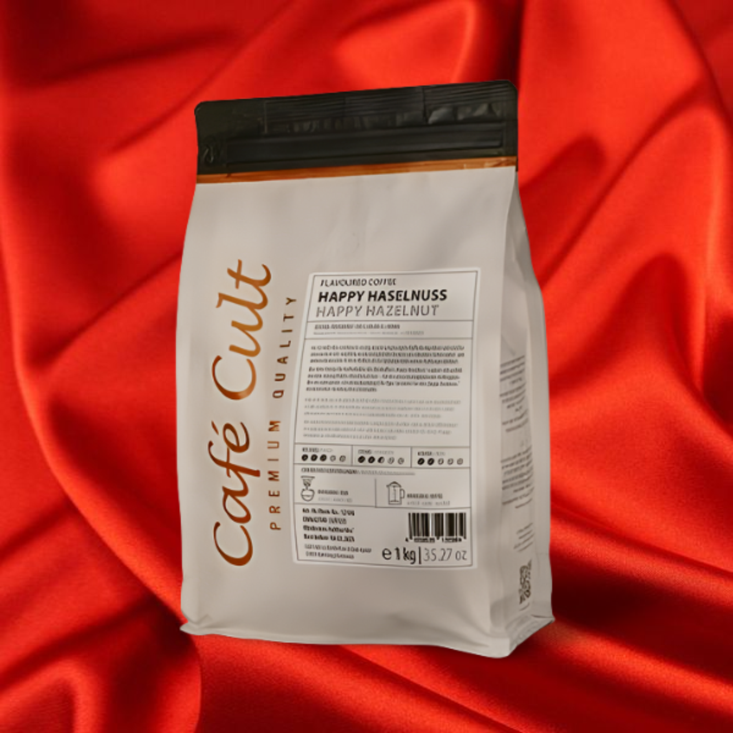 Kaffee "Happy Haselnuss" in 1 kg Tüte, ganze Bohne aromatisiert