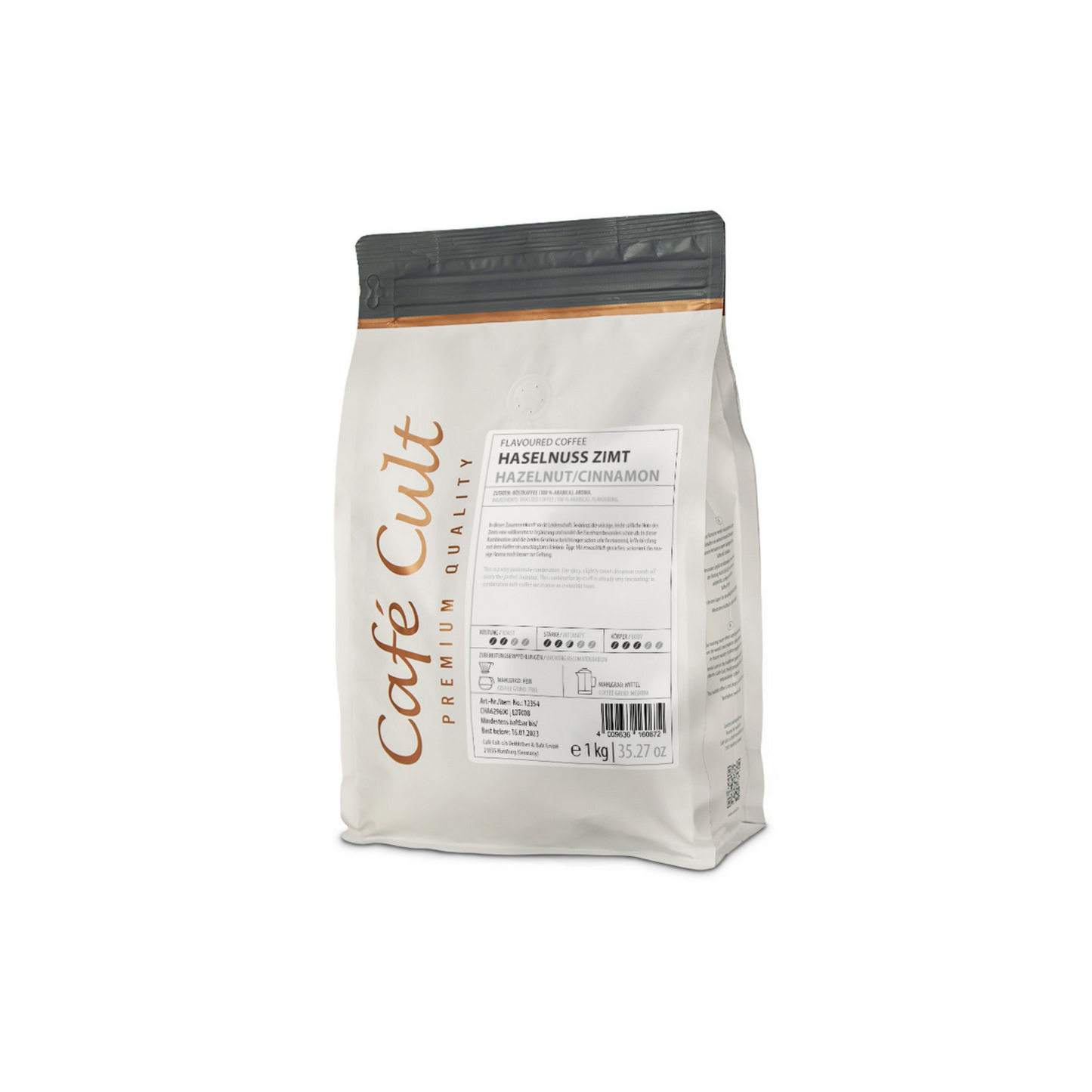 Kaffee "Haselnuss Zimt" in 1 kg Tüte, ganze Bohne, aromatisiert