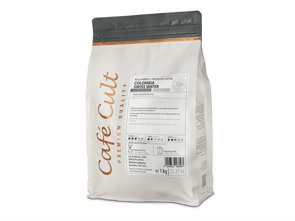Kaffee Colombia Swiss Water Process in 1 kg Tüte, ganze Bohne entkoffeiniert