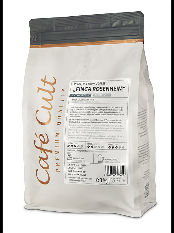Peru Finca Rosenheim Decaf in 1 kg Tüte, ganze Bohne entkoffeiniert