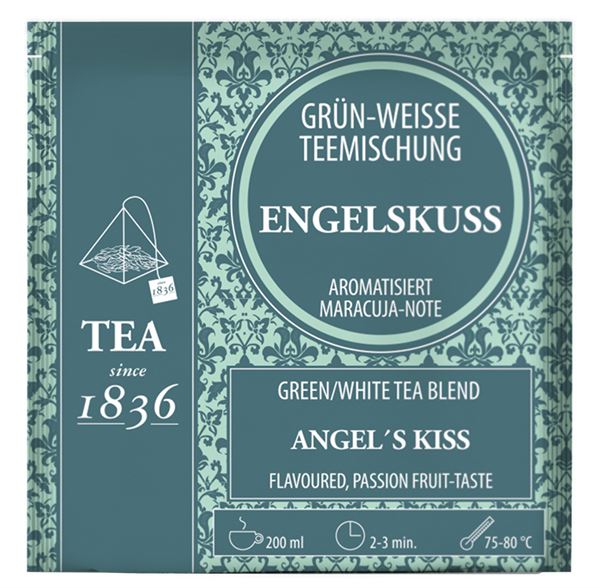 Weiß-/Grünteemischung Engelskuss Maracuja-Note aromatisiert 50 Pyramidenbeutel im Sachet à 3 g