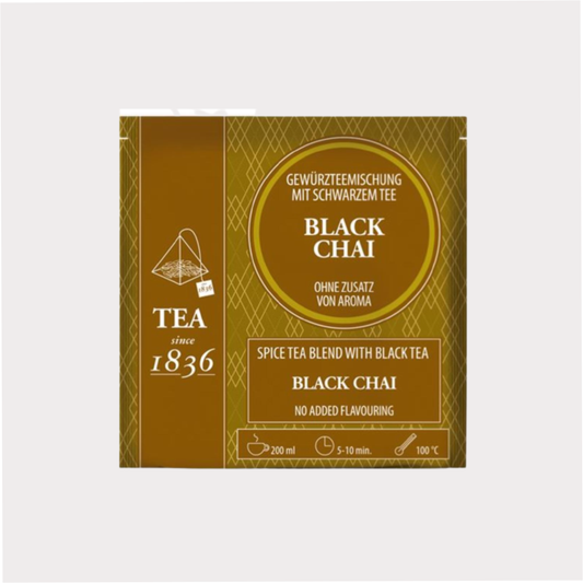 Gewürzteemischung mit schwarzem Tee Black Chai ohne Zusatz von Aroma 50 Pyramidenbeutel im Sachet à 3,5 g
