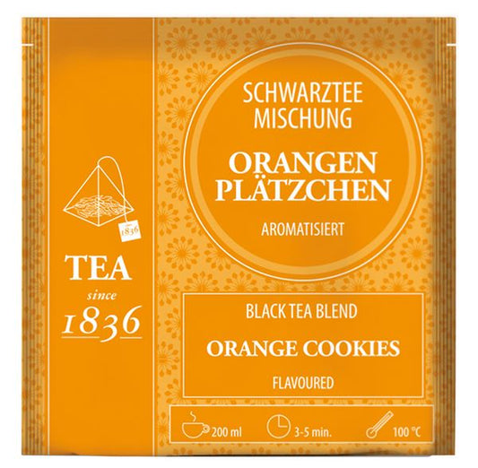 Schwarzteemischung Orangenplätzchen aromatisiert 50 Pyramidenbeutel im Sachet à 3,5 g