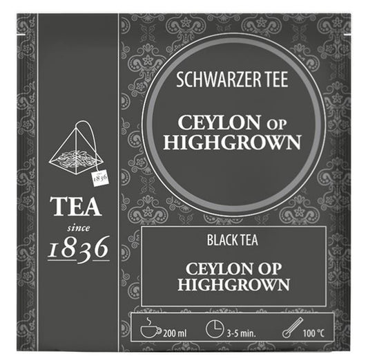 Schwarzer Tee Ceylon OP Highgrown 50 Pyramidenbeutel im Sachet à 3,5 g