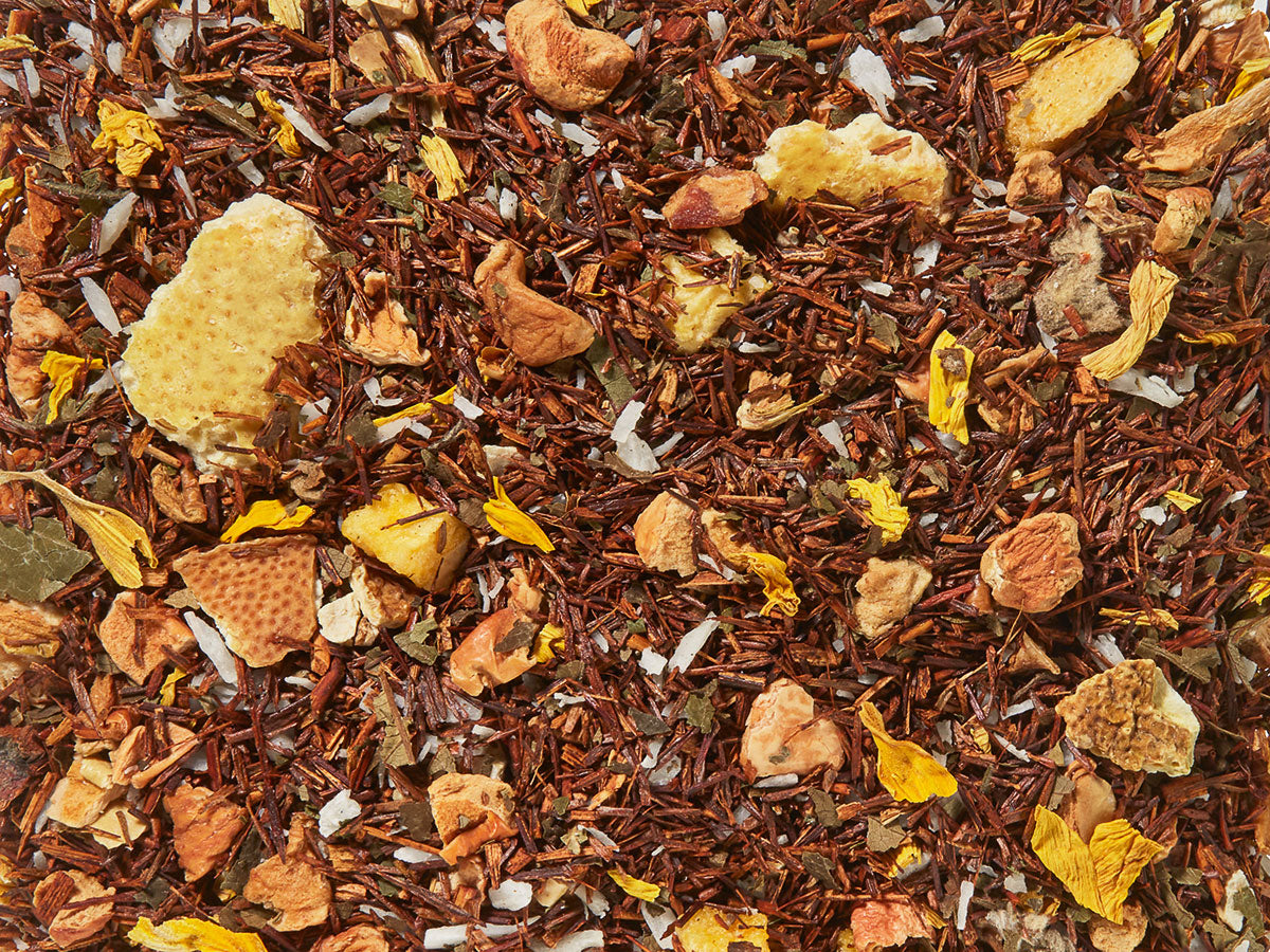 Rotbuschteemischung Limetten-Pfirsich-Creme Limetten-Pfirsich- Sahne-Note aromatisiert