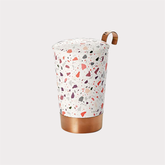 Teaeve® Kräuterteetasse "Terrazzo" Porzellan, 3-teilig, mit Edelstahlboden doppelwandig, 0,35 l
