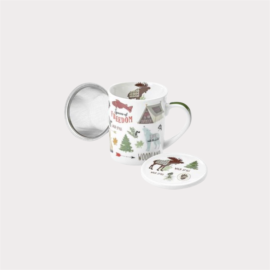 Kräuterteetasse "Woodland" von Cha Cult, Porzellan mit Raised Effekt,, 3-teilig mit Edelstahlsieb, 0,25 l