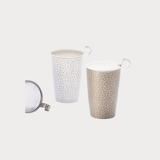 Teaeve® Kräuterteetasse "Stones Platin" 2fachTeaeve® Kräuterteetasse "Stones Platin" 2fach,Porzellan, 3 teilig, 2-fach sortiert doppelwandig, 0,35 l
