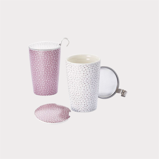 Teaeve® Kräuterteetasse "Stones Lilac" Porzellan, 3 teilig, 2-fach sortiert doppelwandig, 0,35 l