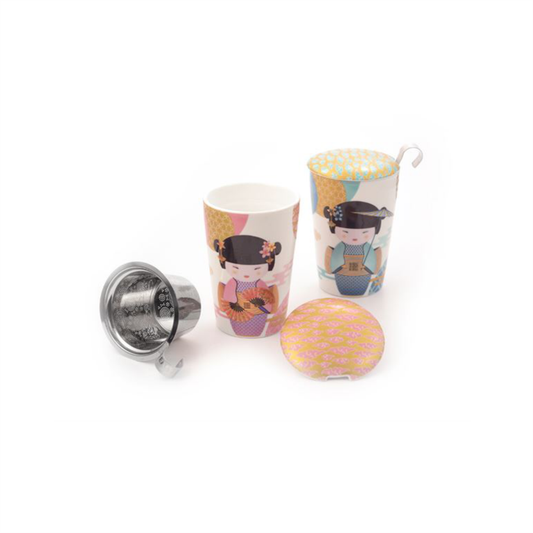 Teaeve® Kräuterteetasse "New Little Geisha" Porzellan, 3-teilig, 2-fach sortiert doppelwandig, mit Goldauflage, 0,35 l