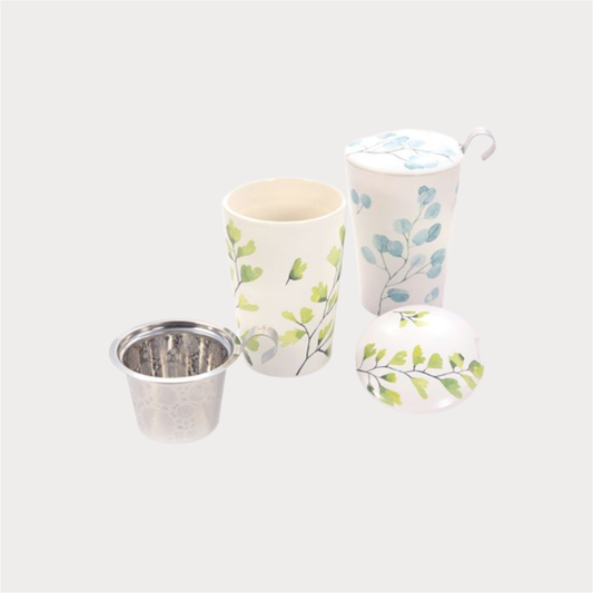 Teaeve® Kräuterteetasse "Trees" Porzellan, 3-teilig, 2-fach sortiert doppelwandig, 0,35 l