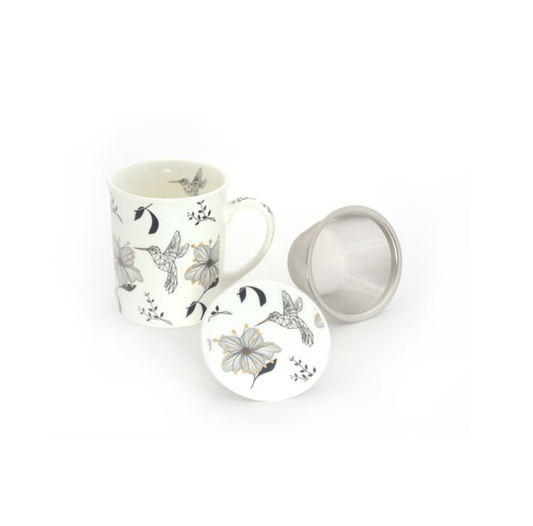 Kräuterteetasse "Senta" New Bone China mit Goldauflage, 3-teilig mit Edelstahlsieb, 0,25 l