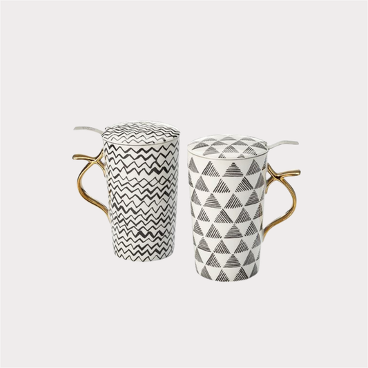 Teamug "Liva" Porzellan-Kräuterteetasse, 3-teilig 2-fach sortiert, mit Edelstahlsieb 0,4 l ChaCult