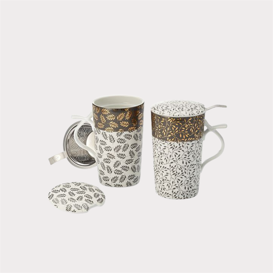 Teamug "Caria" Porzellan-Kräuterteetasse, 3-teilig 2-fach sortiert, mit Edelstahlsieb 0,4 l ChaCult