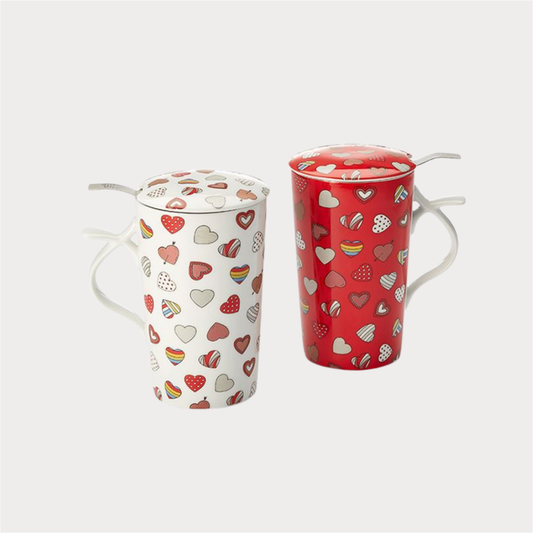 Teamug "Enni" Porzellan-Kräuterteetasse, 3-teilig 2-fach sortiert, mit Edelstahlsieb 0,4 l ChaCult