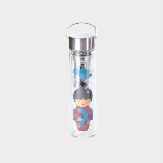 Flowtea® "Little Geisha" doppelwandiges Glas mit Edelstahlsieb inkl. Neoprenhülle 0,35 l