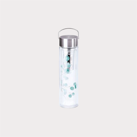 Flowtea® "Trees" doppelwandiges Glas mit Edelstahlsieb, inkl. Neoprenhülle