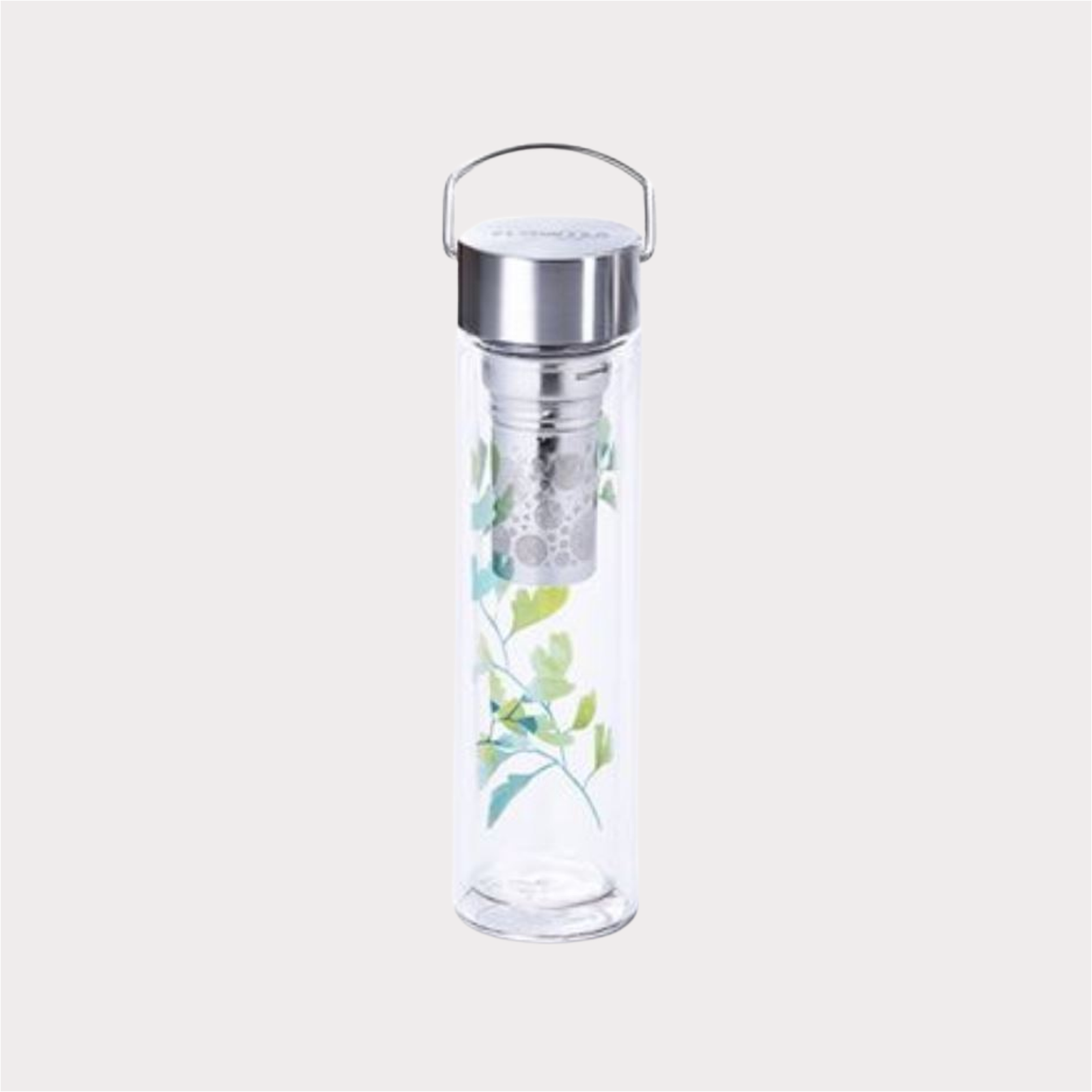 Flowtea® "Ginkgo" doppelwandiges Glas mit Edelstahlsieb, inkl. Neoprenhülle 0,35 l
