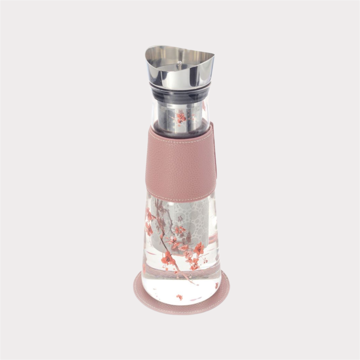 Eve Glaskaraffe „Cherry Blossom" Tee-/Kaffeezubereiter aus Glas mit Edelstahlsieb und -deckel. Mit Untersetzer 1,25 l , H 30 cm, Ø 10 cm