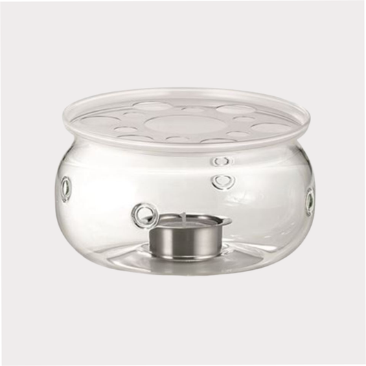 Glas-Stövchen "Merkur" von Cha Cult, mit Aluminiumplatte H 8,2 cm Ø ca. 13,5 cm