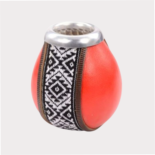 Kalebasse mit Flecht/Leder-Optik von Cha Cult, aus Kürbischale mit Aluminiumring in rot