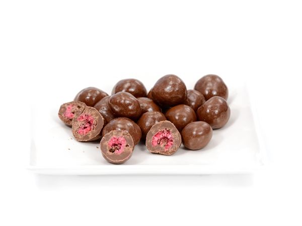 Himbeeren, gefr. getrocknet in Vollmilchschokolade 1 kg, lose